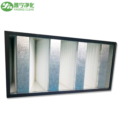 Temiz Oda için Galvanizli Çerçeve Mini Plise HEPA Filtre / V Bank HEPA Filtre